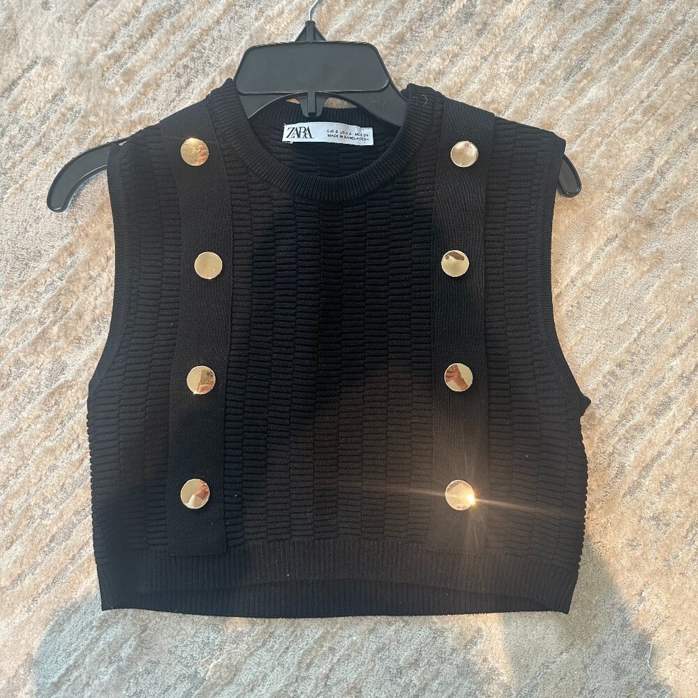 Zara Black with Gold Buttons Crop Top (S)